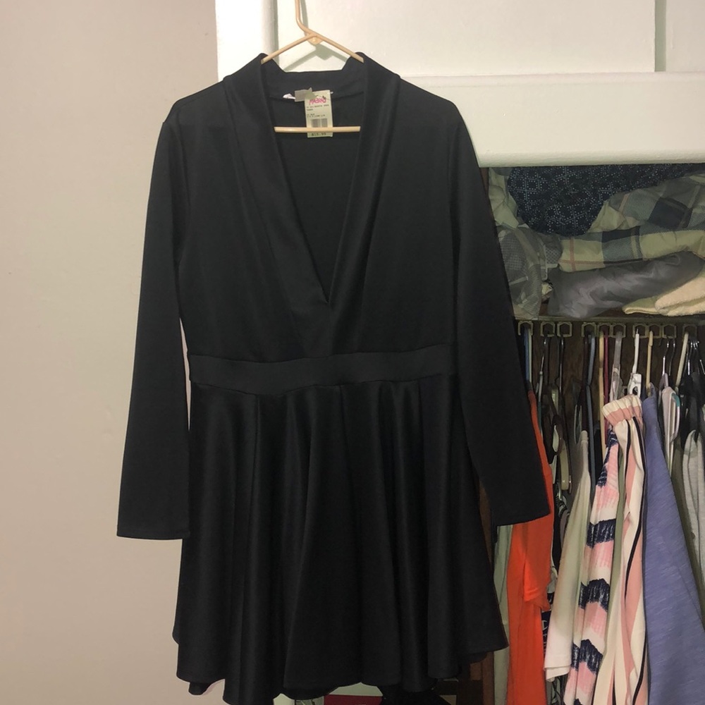 A black v neck skater dress